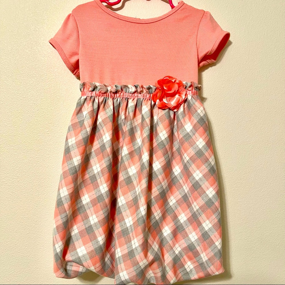 Girls Check Peach Dress